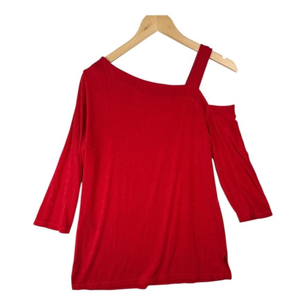 Chico's Cold Shoulder Top 3/4 Sleeve Red Blouse Casual Elegant Size 1 (US 8/10) - Picture 2 of 6